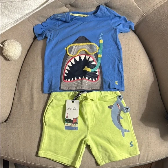 Joules Blue Shark T-Shirt and Yellow Shorts Set - Picture 1 of 7